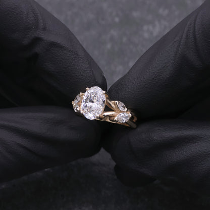 14k Yellow Gold Oval and Marquise Diamond Engagement Ring