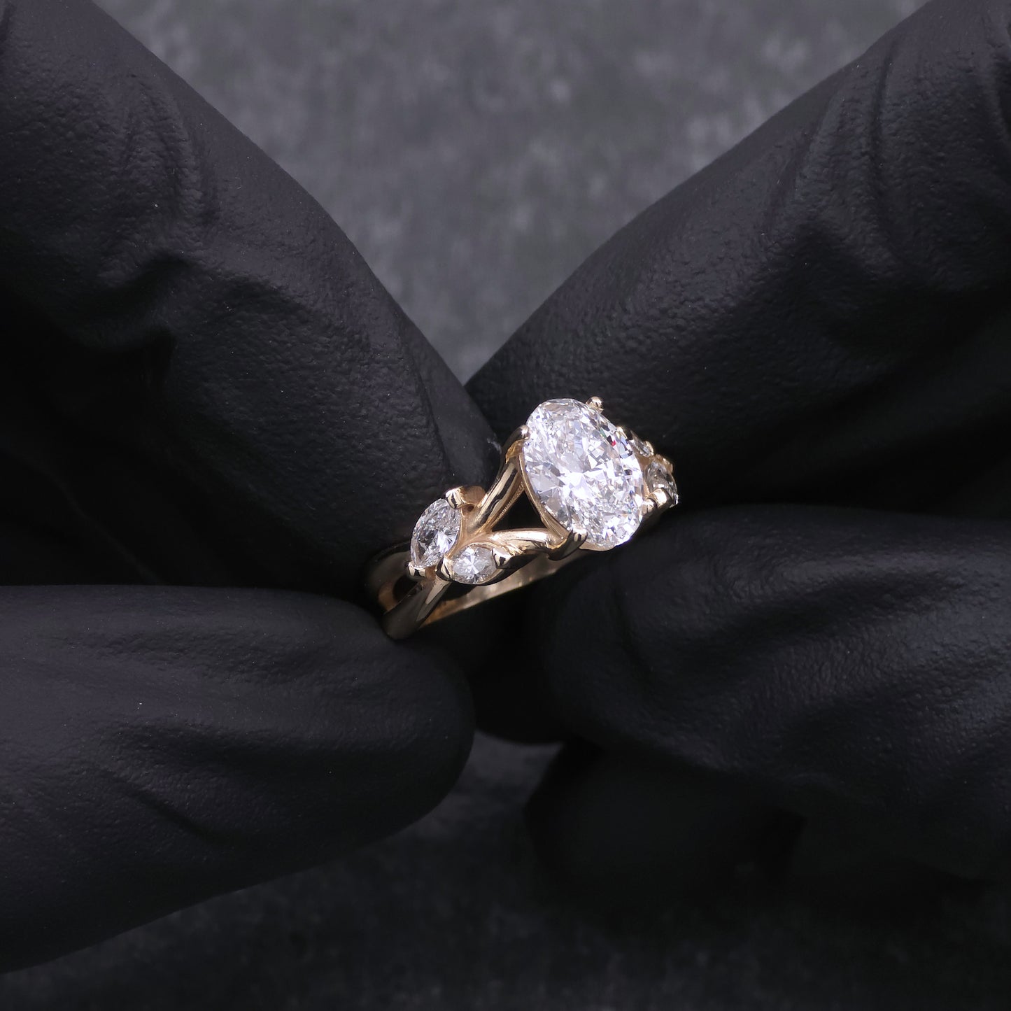 14k Yellow Gold Oval and Marquise Diamond Engagement Ring