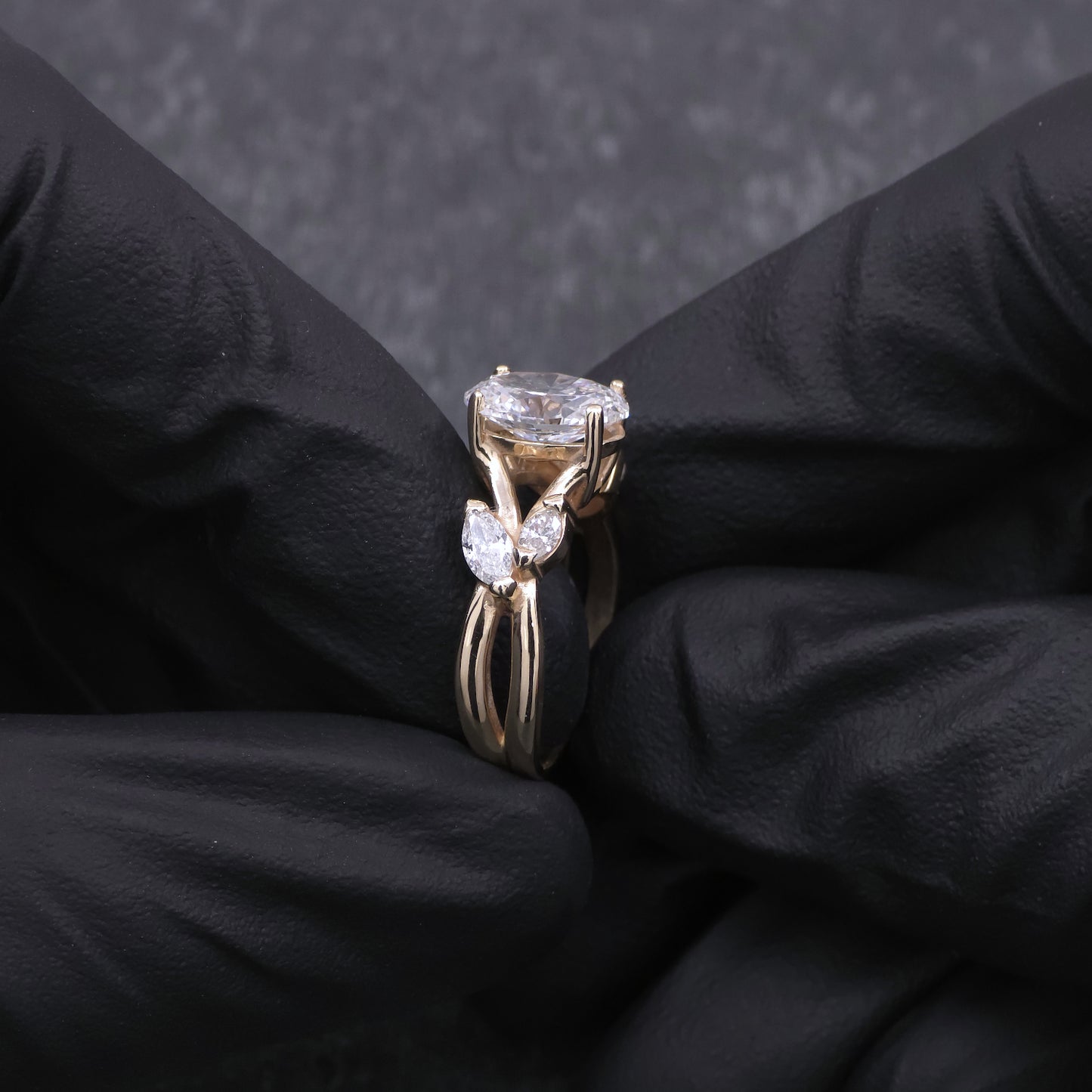 14k Yellow Gold Oval and Marquise Diamond Engagement Ring