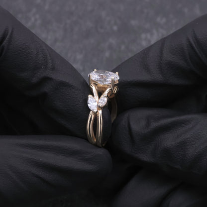 14k Yellow Gold Oval and Marquise Diamond Engagement Ring