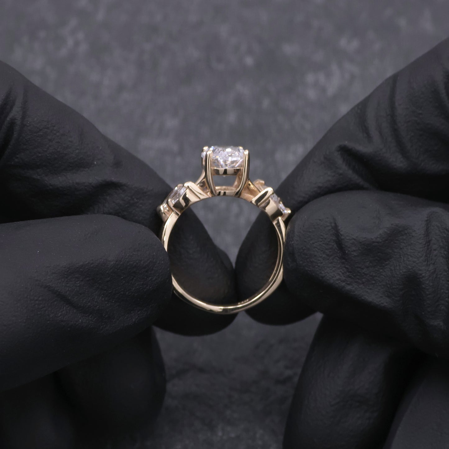 14k Yellow Gold Oval and Marquise Diamond Engagement Ring