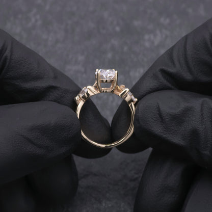 14k Yellow Gold Oval and Marquise Diamond Engagement Ring