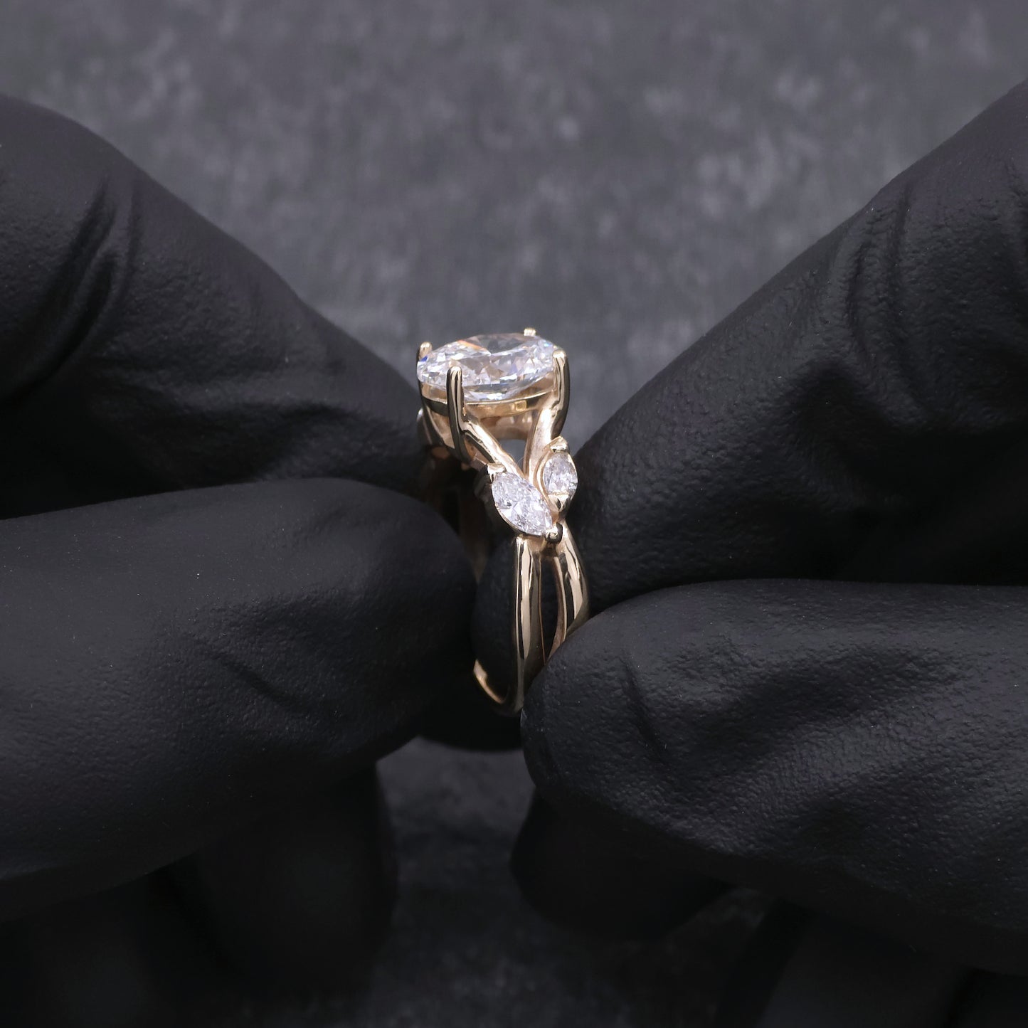 14k Yellow Gold Oval and Marquise Diamond Engagement Ring