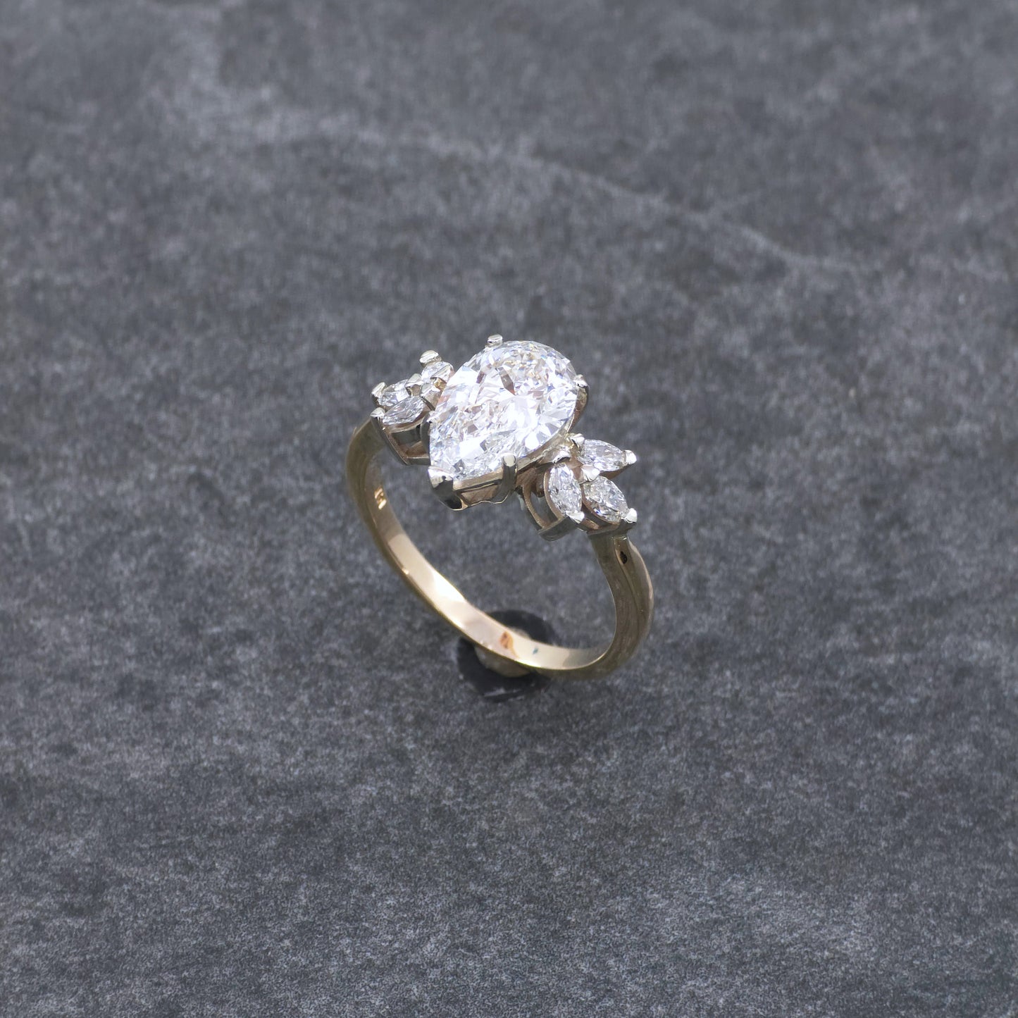 14k Yellow Gold Pear and Marquise Custom Made Engagement Ring