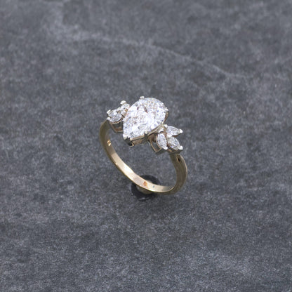 14k Yellow Gold Pear and Marquise Custom Made Engagement Ring