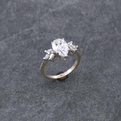 14k Yellow Gold Pear and Marquise Custom Made Engagement Ring