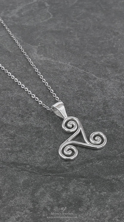 925 Sterling Silver Celtic Triskelion Pendant With 22" Hypoallergenic Cable Chain Necklace