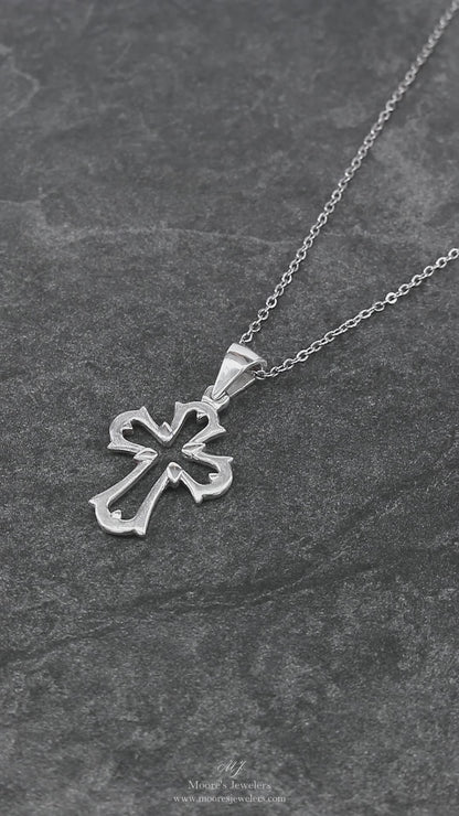 925 Sterling Silver High Cross Pendanrt With 22" Hypoallergenic Cable Chain Necklace