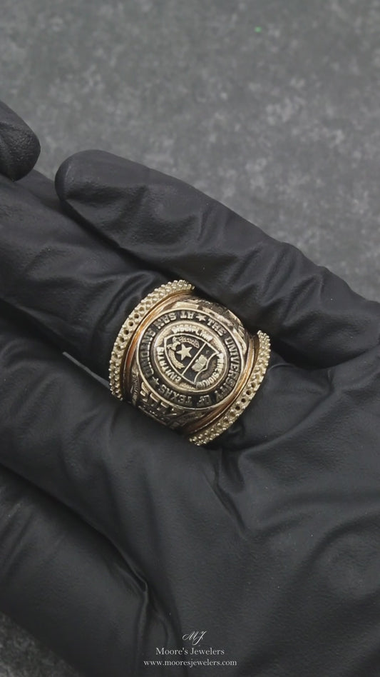 Man's University of Texas Class Ring Custom Made Diamond Ring Guard Casting