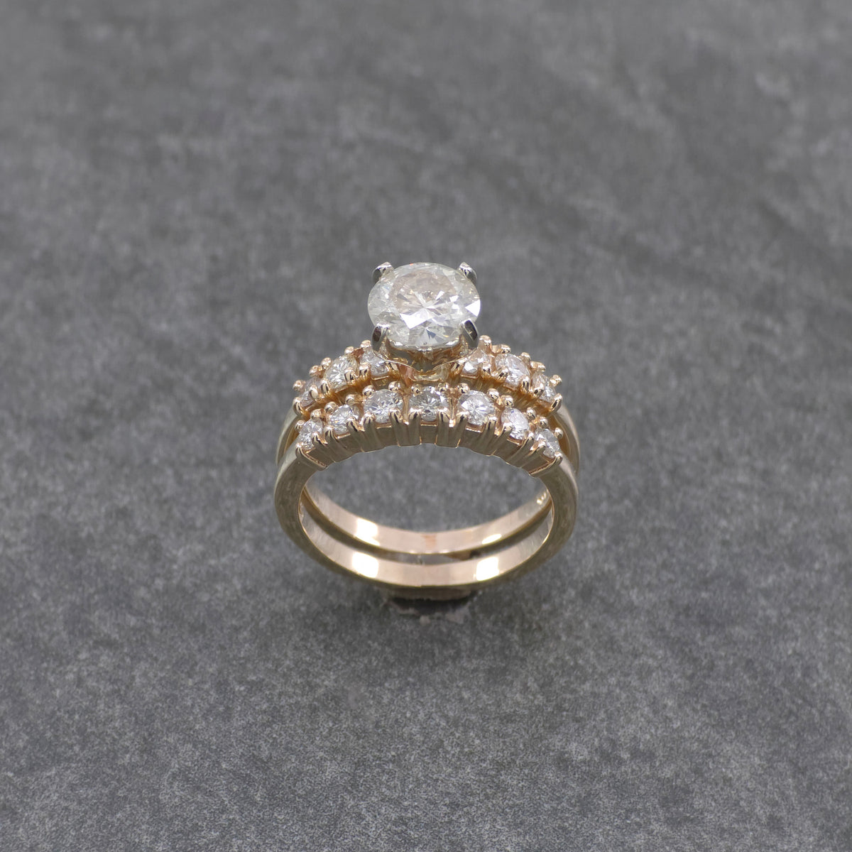 14k Two Tone Lab Diamond Wedding Set