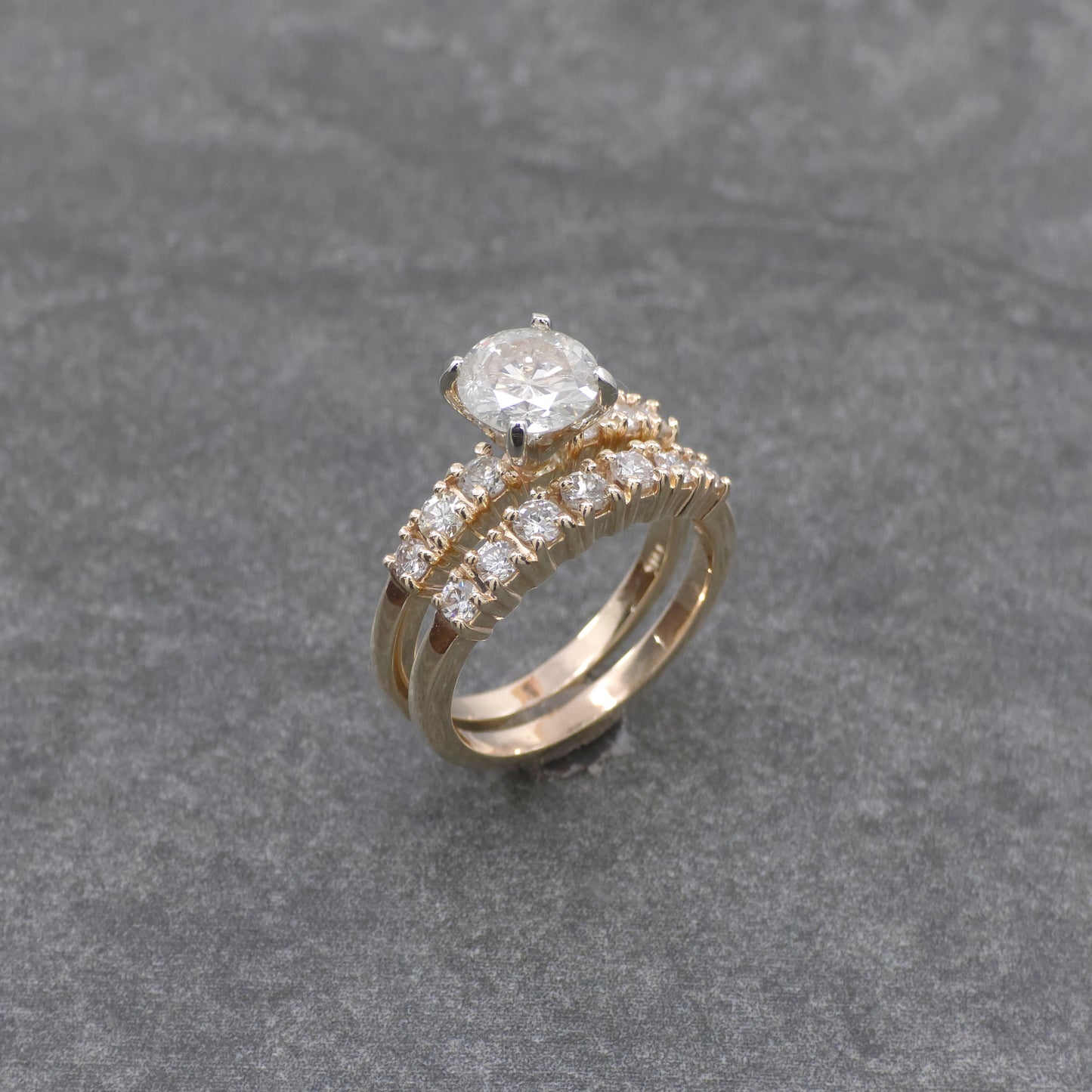 14k Two Tone Lab Diamond Wedding Set