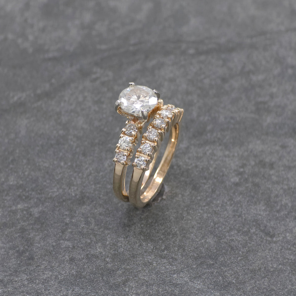 14k Two Tone Lab Diamond Wedding Set