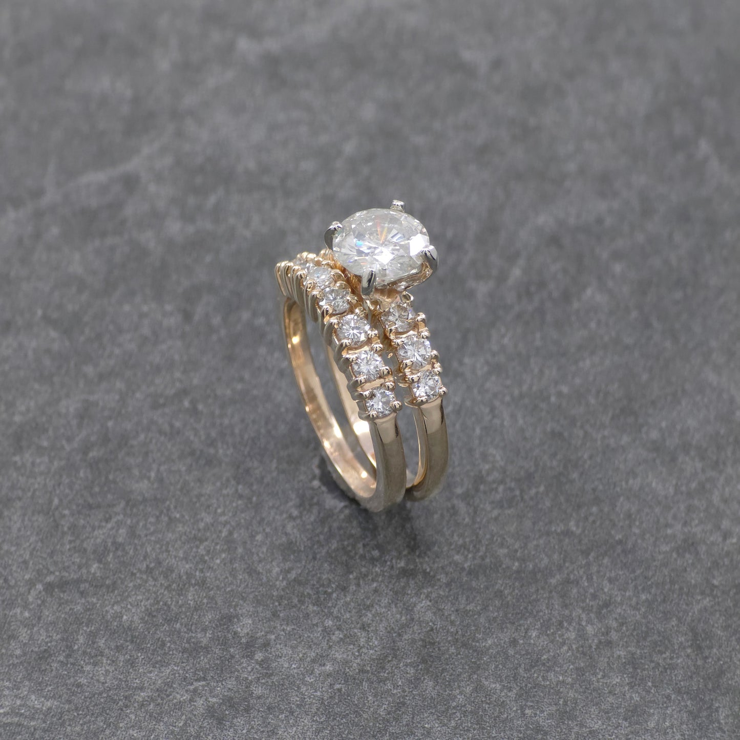 14k Two Tone Lab Diamond Wedding Set
