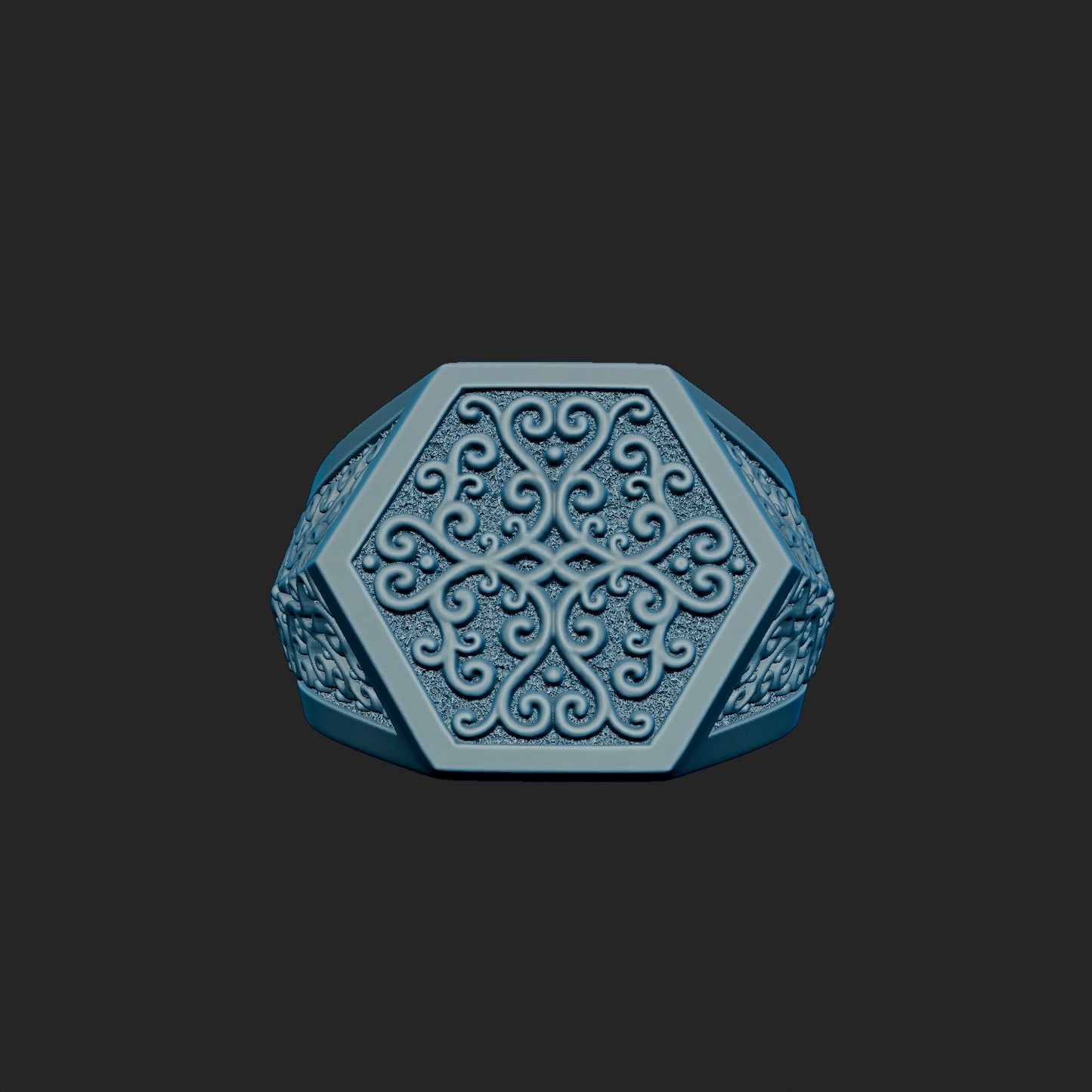 Textured Scroll Inlaid Signet Ring 3d Model