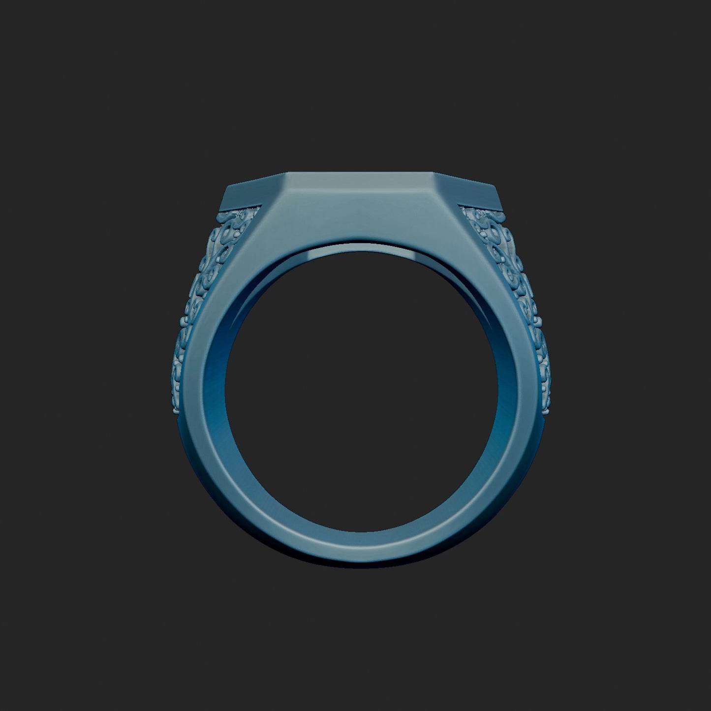 Textured Scroll Inlaid Signet Ring 3d Model