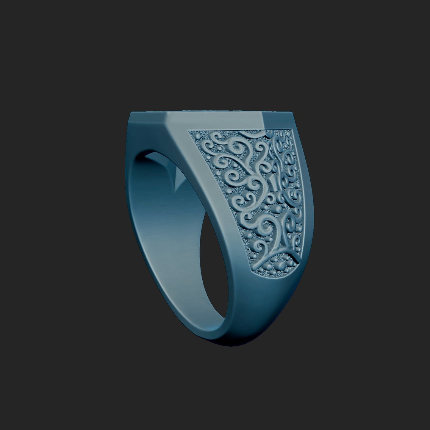 Textured Scroll Inlaid Signet Ring 3d Model
