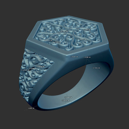 Textured Scroll Inlaid Signet Ring 3d Model