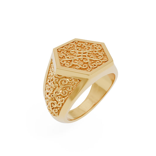 Textured Scroll Inlaid Signet Ring 3d Model
