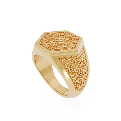 Textured Scroll Inlaid Signet Ring 3d Model