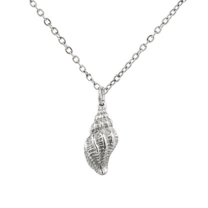 925 Sterling Silver Spiral Seashell Pendant With 2mm Hypoallergenic Cable Chain Necklace