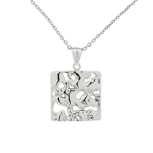 925 Sterling Silver Square Free Form Nugget Pendant With 22" Hypoallergenic Cable Chain Necklace