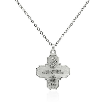 Four Way Medal Cross, Holy Family Cross, or I'm a Catholic Call A Priest Cross Necklace