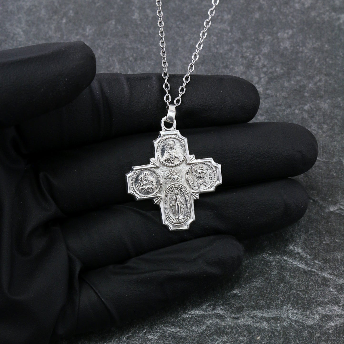 Four Way Medal Cross, Holy Family Cross, or I'm a Catholic Call A Priest Cross Necklace