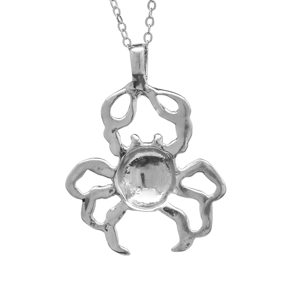 .925 Sterling Silver Crab Necklace With 22" Hypoallergenic Cable Chain Necklace