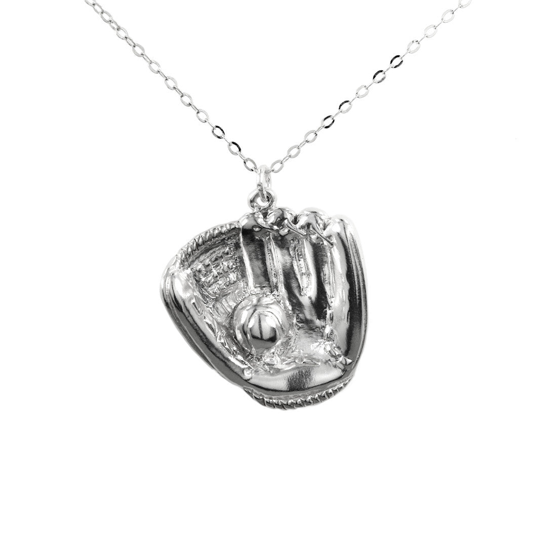 .925 Sterling Silver Baseball Glove Pendant With 22" Hypoallergenic Cable Chain Necklace