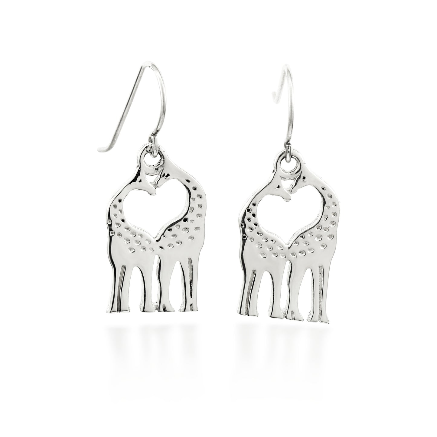 925 Sterling Silver Giraffe Hearts Earrings w/ French Wire Hooks