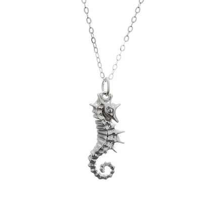 925 Sterling Silver Seahorse Pendant With 22" Hypoallergenic Cable Chain Necklace