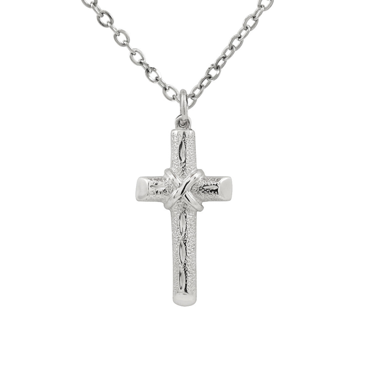 .925 Sterling Silver Textured Knot Cross Pendant With 22" Hypoallergenic Cable Chain Necklace