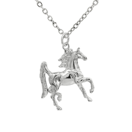 925 Sterling Silver Trotting Horse Pendant With 22" Hypoallergenic Cable Chain Necklace