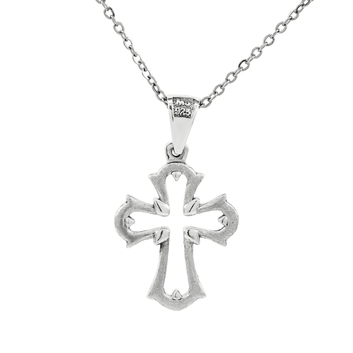 925 Sterling Silver High Cross Pendanrt With 22" Hypoallergenic Cable Chain Necklace