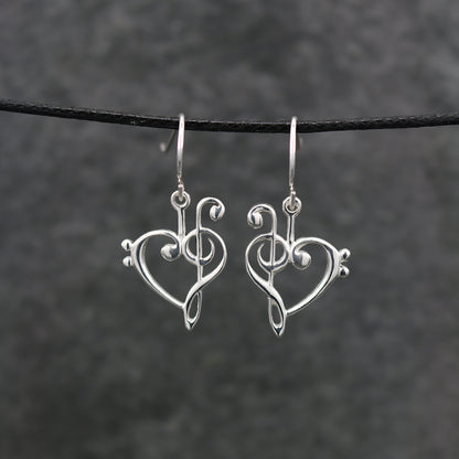 .925 Sterling Silver Treble and Bass Clef Heart Earrings