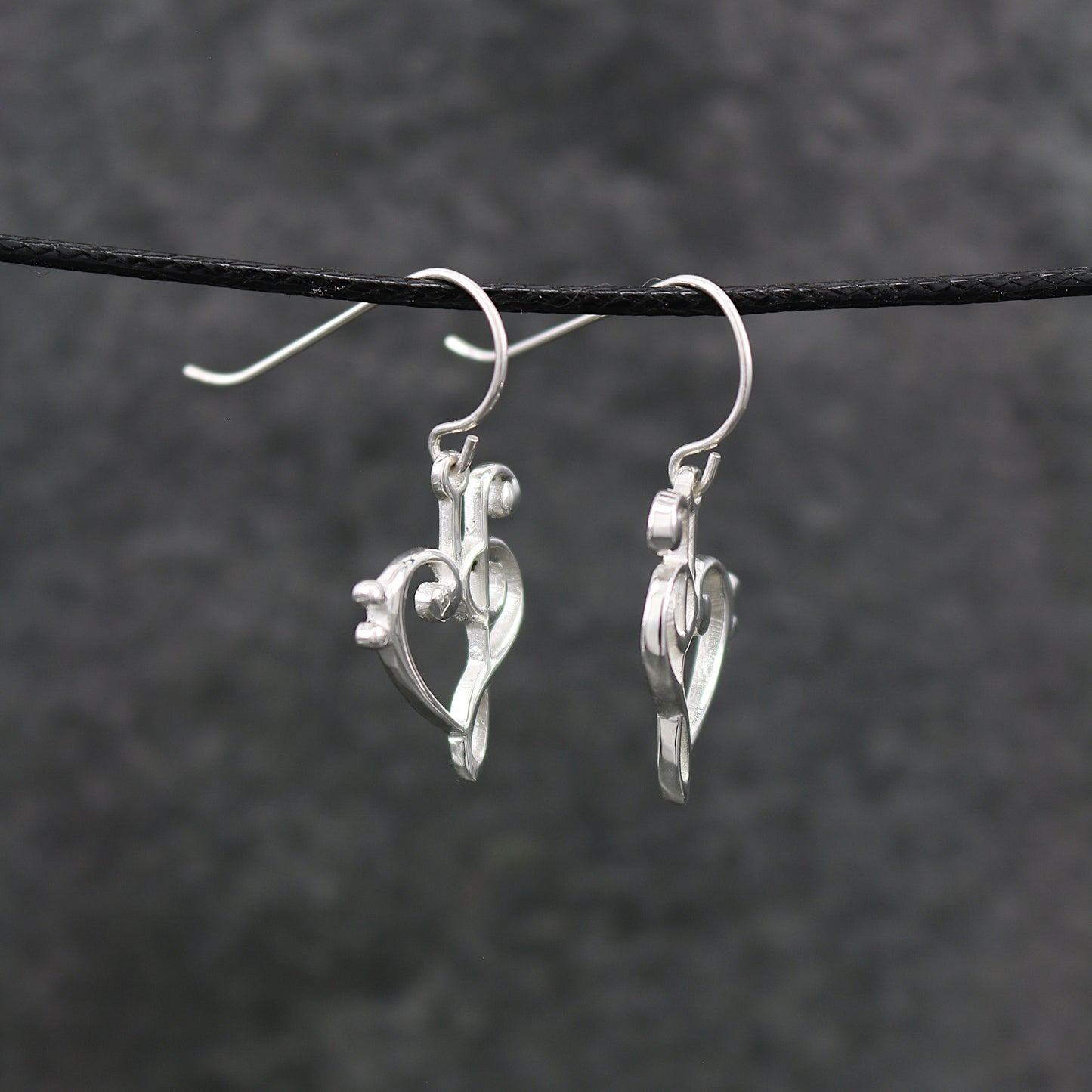 .925 Sterling Silver Treble and Bass Clef Heart Earrings