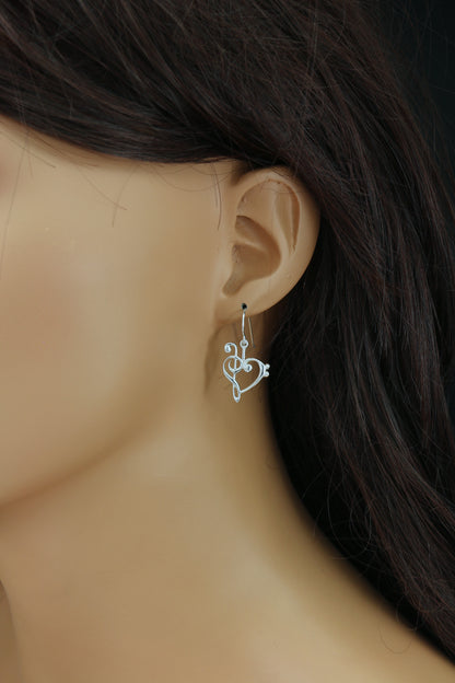 .925 Sterling Silver Treble and Bass Clef Heart Earrings