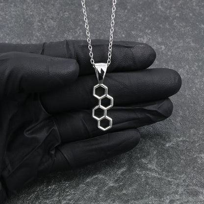 925 Sterling Silver Vertical Honeycomb Pendant With 22" Hypoallergenic Cable Chain Necklace