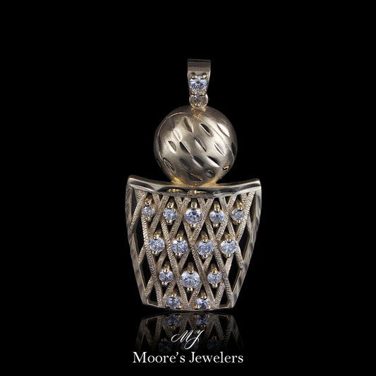 14k Yellow Gold Diamond Basketball Pendant