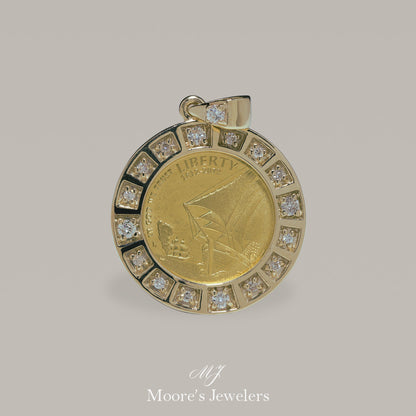 14k Yellow Gold Diamond Coin Holder Pendant