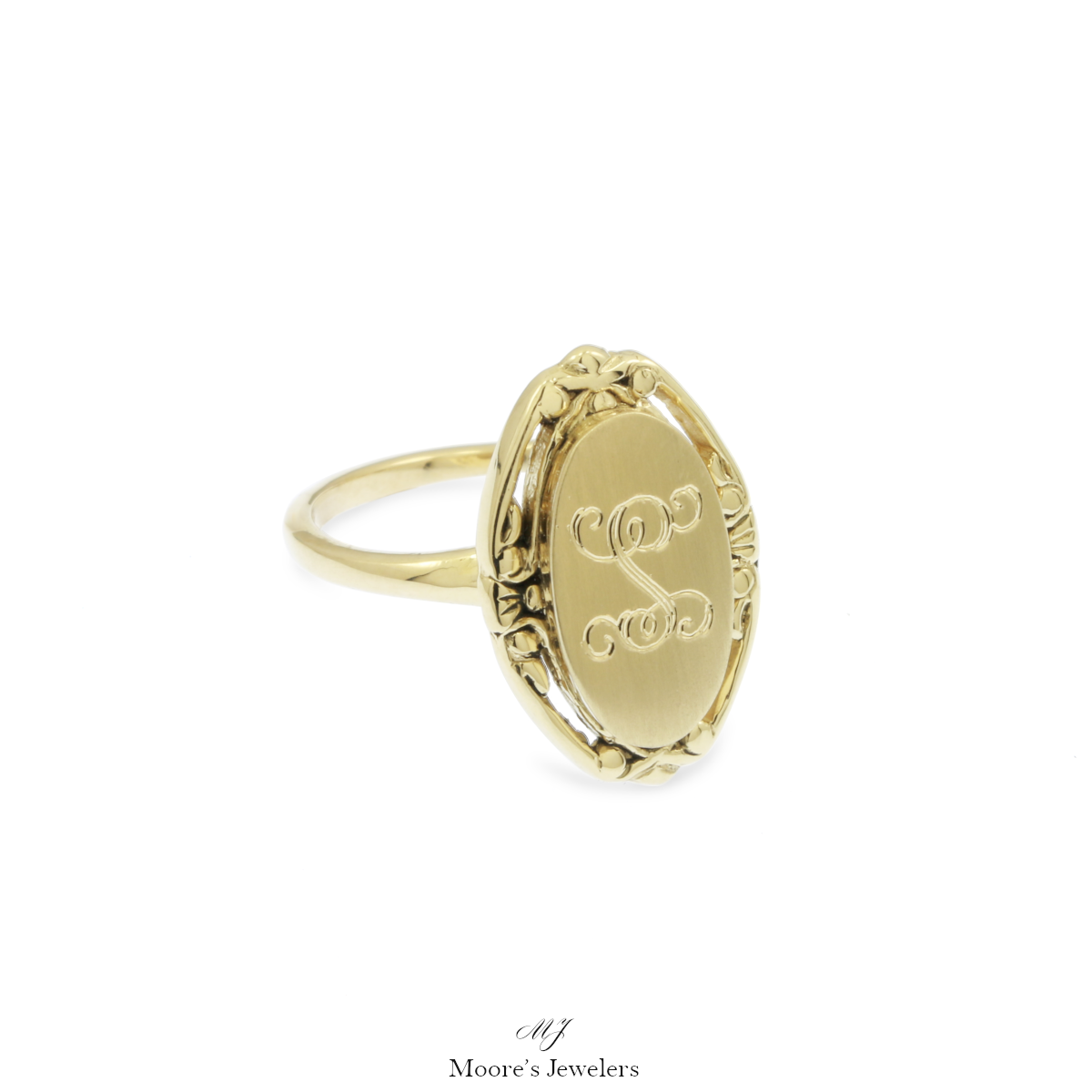 14k Yellow Gold Letter S Initial Signet Ring