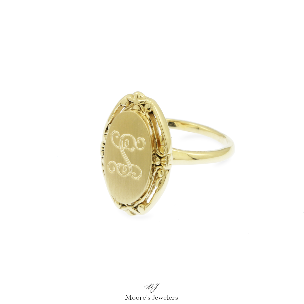 14k Yellow Gold Letter S Initial Signet Ring