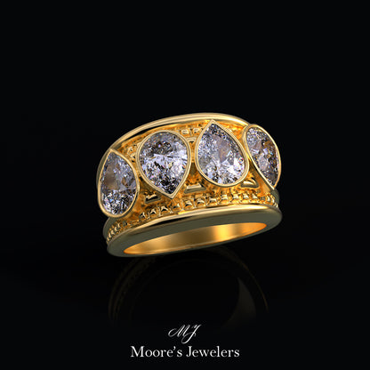 14k Yellow Gold Pear Cut Diamond Fashion Ring