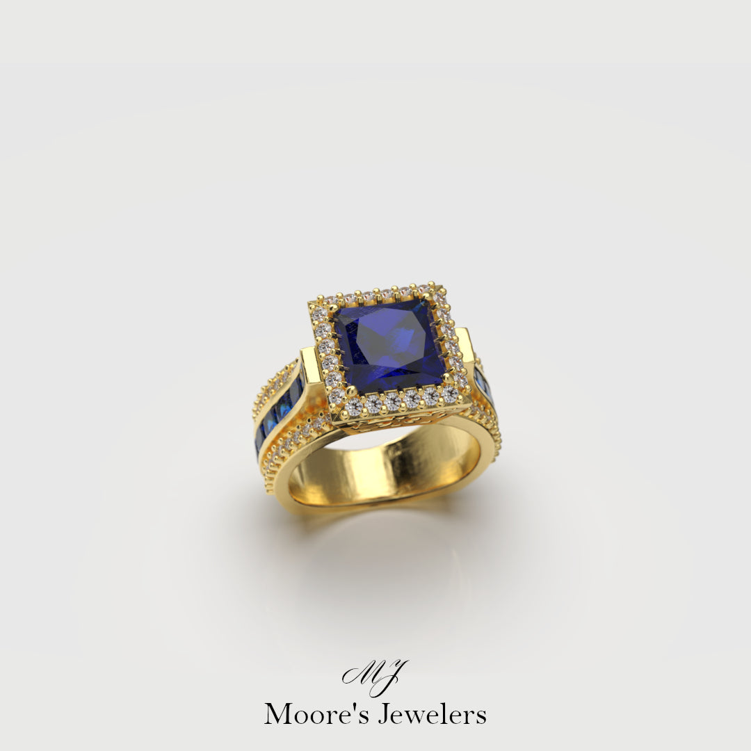 14k Yellow Gold Princess Cut Sapphire & Diamond Engagement Ring