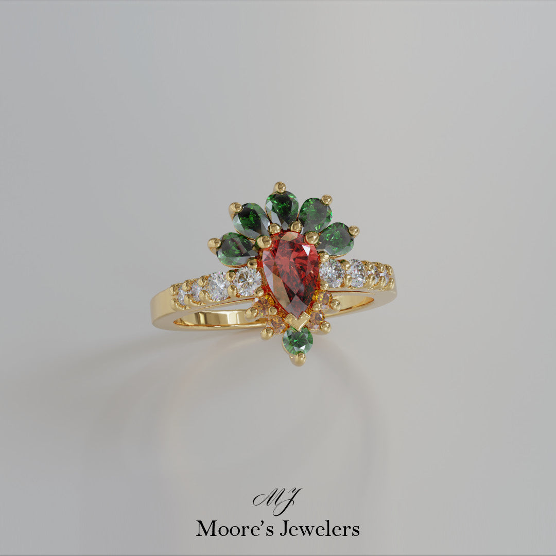 14k Yellow Gold Ruby, Diamond, and Emerald Fashion Ring