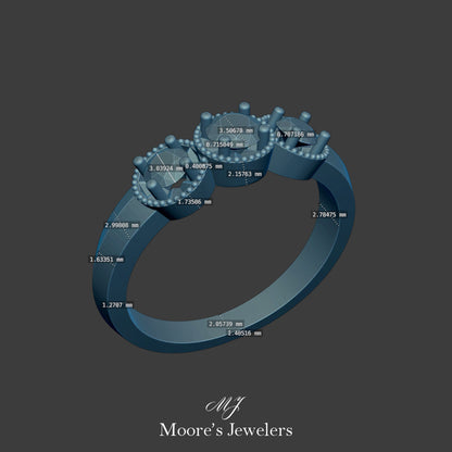 3 Stone Illusion Setting Ring 3d Model