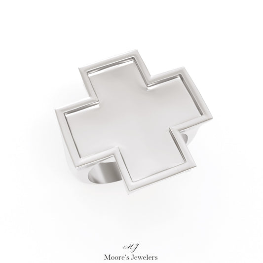 Squared Off Recessed Cross Signet Ring 3d Model