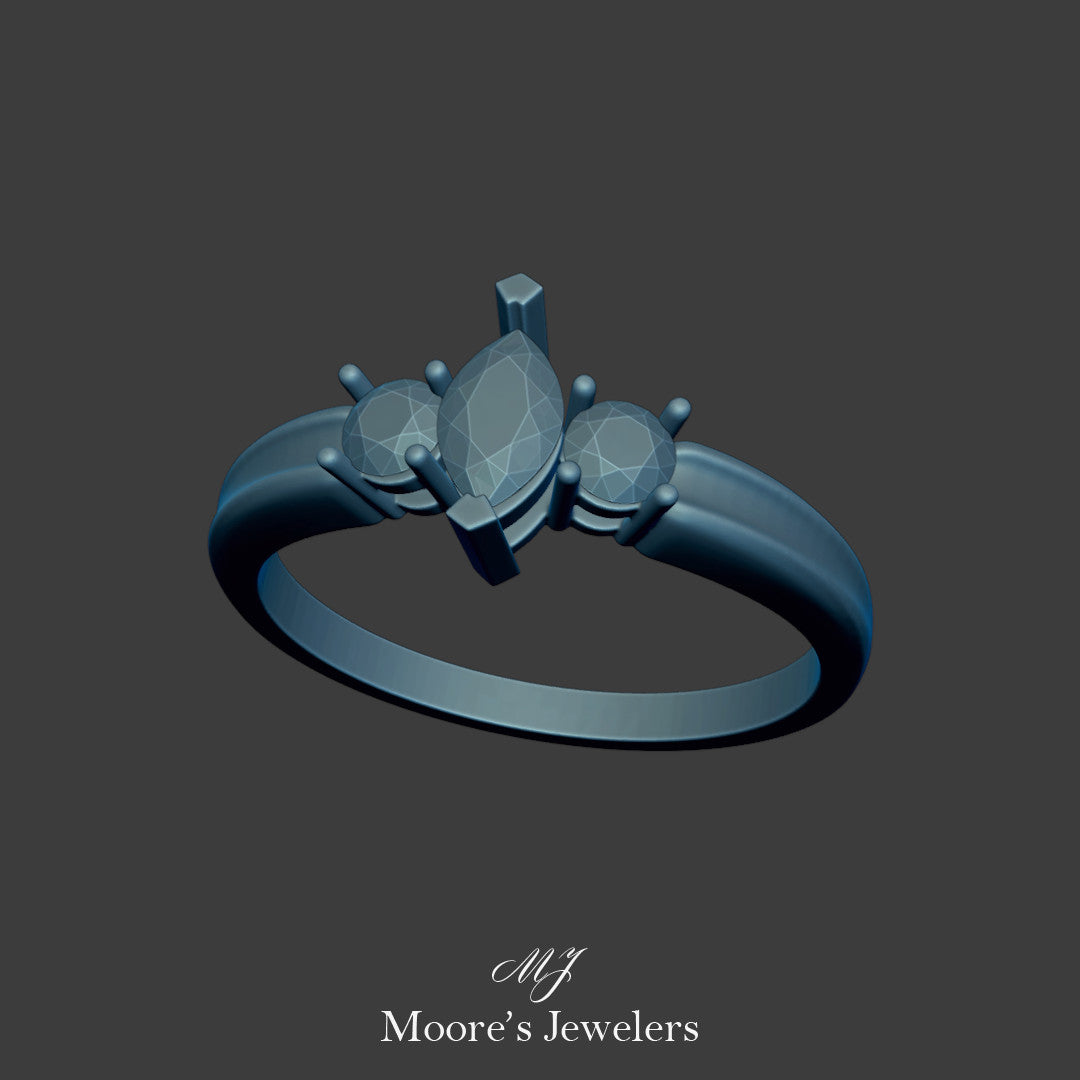 Marquise and Round Diamond Everyday Ring 3d Model