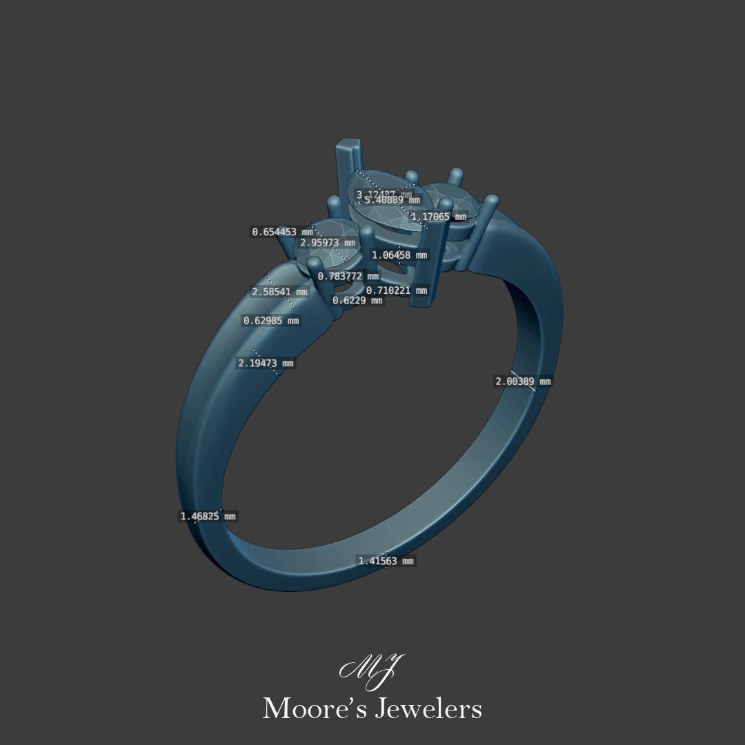 Marquise and Round Diamond Everyday Ring 3d Model