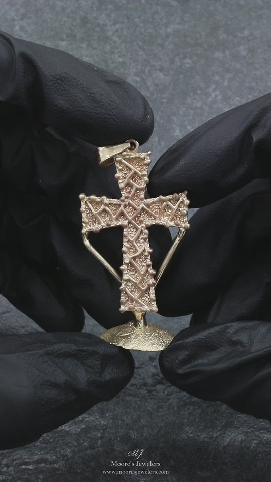 14k Yellow Gold Casting Nugget Style Cross Pendant